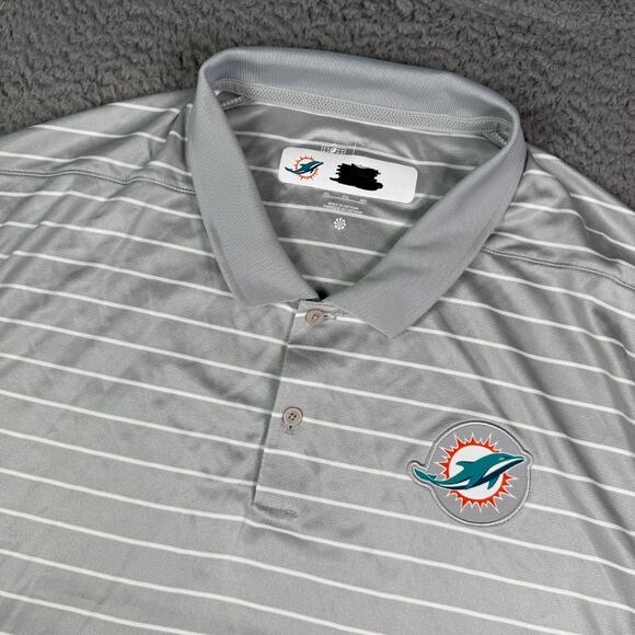 Nike Miami Dolphins Polo Shirt Mens 3XL Gray Striped Dri-Fit Player Team Issue - Picture 1 of 10